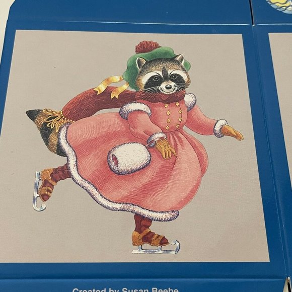 Vtg Nos Victorian Ice Skating Animal Gift Box - Picture 3 of 10